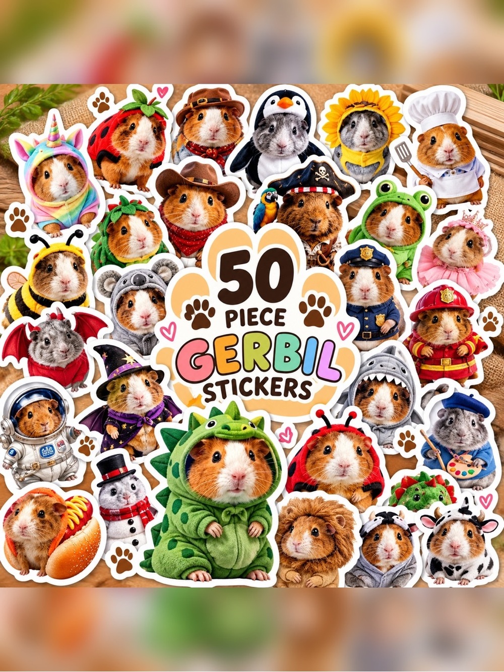 Gerbils Dressed up, Set of 50 Stickers